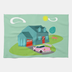 Retro Suburban House Kitchen Towel