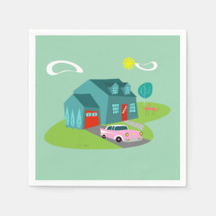 Retro Suburban House Paper Napkins