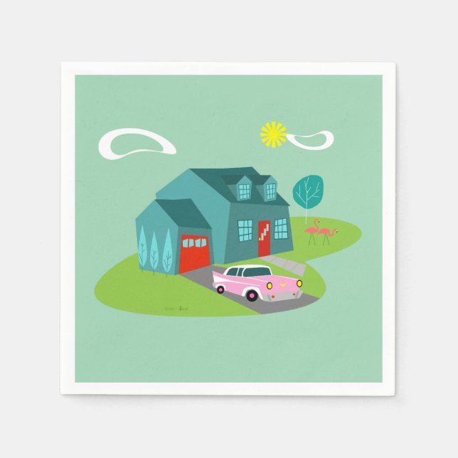 Retro Suburban House Paper Napkins (Front)