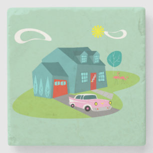 Retro Suburban House Stone Coaster