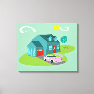 Retro Suburban House Stretched Canvas Print