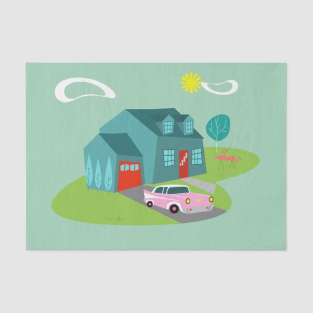 Retro Suburban House Tissue Paper (Front)