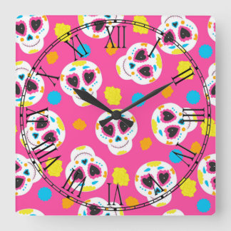 Retro Sugar Skull Square Wall Clock