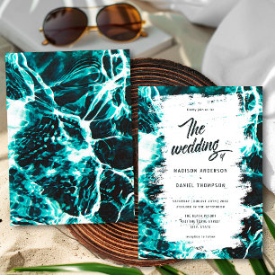 Retro Summer Aqua Teal Blue Ocean Theme Wedding Invitation