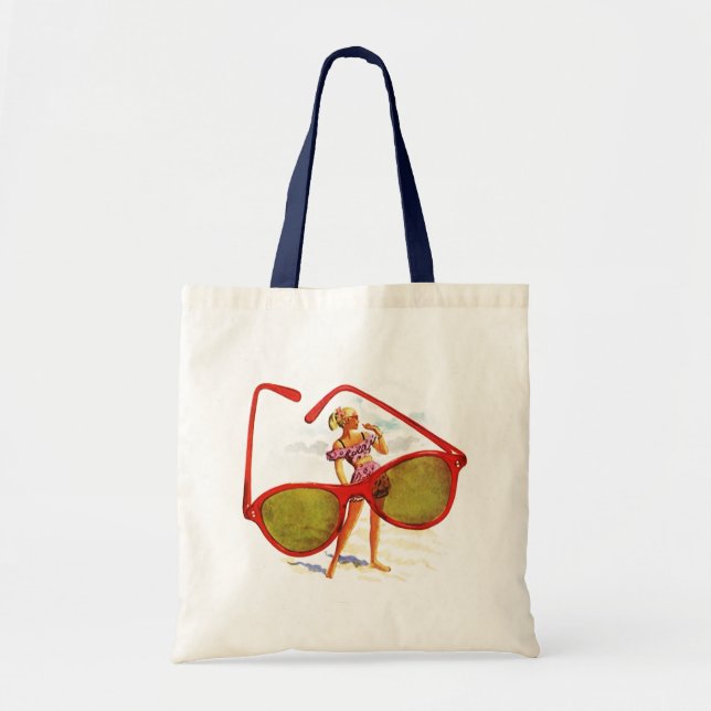 RETRO SUMMER BEACH BAGS TOTE BAG RED SUNGLASSES (Front)