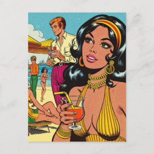 Retro Summer Beach Girl Comics Postcard