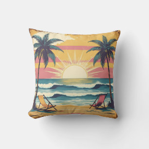 Retro Summer Beach Graphic Cushion