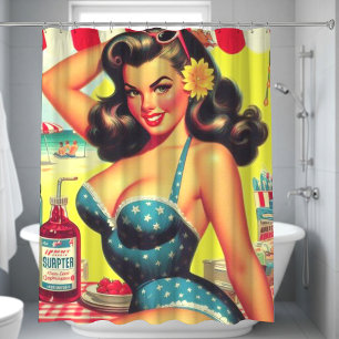 Retro Summer Beach Pin Up Shower Curtain