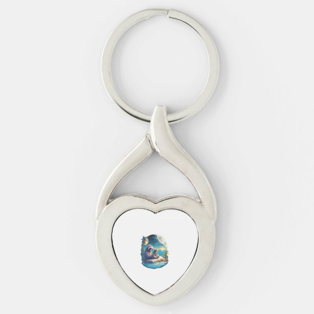 Retro Summer Beach Sloth Key Ring (Front)