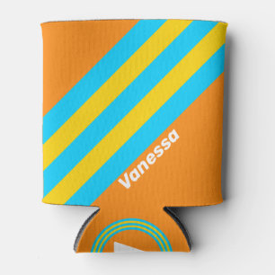 Retro Summer Beach Stripes with Name Can Cooler