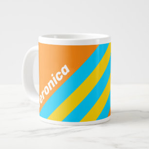 Retro Summer Beach Stripes with Name Large Coffee Mug
