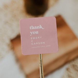 Retro Summer   Blush Pink Thank You Favour Sticker