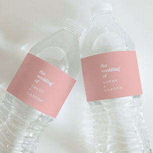 Retro Summer   Blush Pink Wedding Water Bottle Label
