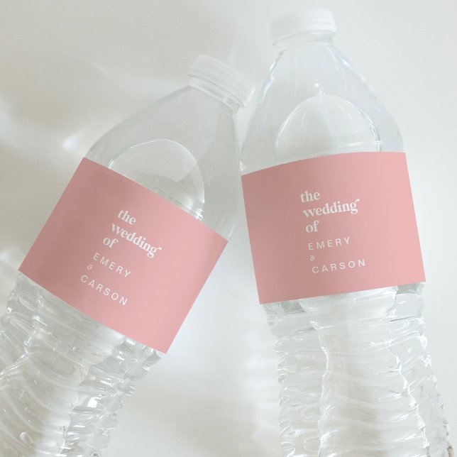 Retro Summer | Blush Pink Wedding Water Bottle Label (Creator Uploaded)