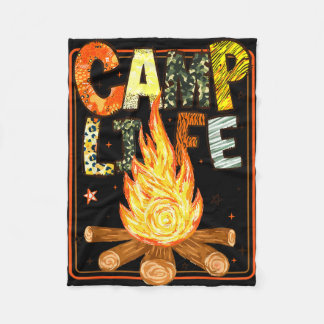 Retro summer camp life family adventure camping fleece blanket
