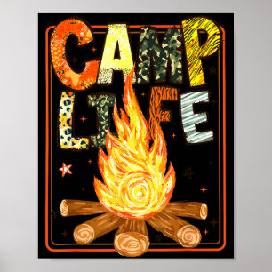 Retro summer camp life family adventure camping poster