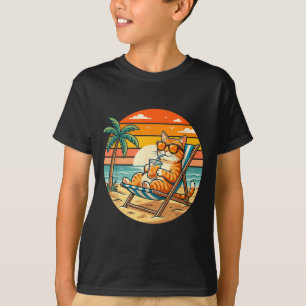 Retro Summer Cat Beach Sunset Vintage Vacation T-Shirt