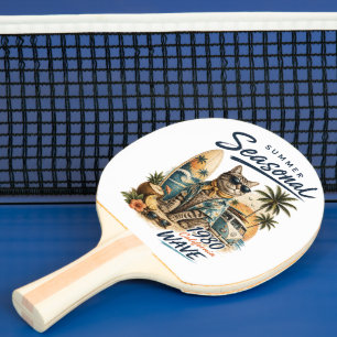 Retro Summer Cat Surfer Van 1980s California Wave Ping Pong Paddle