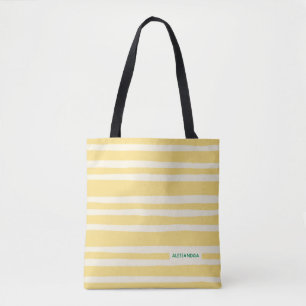 Retro Summer Chic Yellow Stripes Personalised Tote Bag