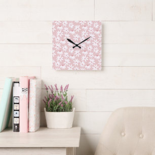 Retro Summer Daisies Pattern Small #4 #pattern Square Wall Clock