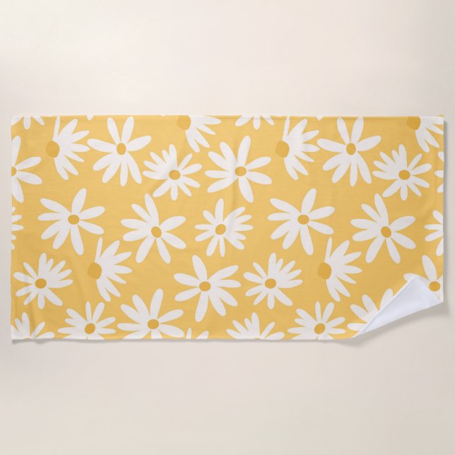 Retro Summer Daisies Pattern Small #5 #pattern  Beach Towel (Front)