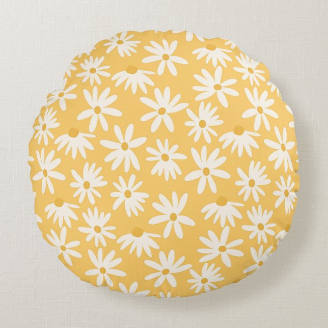 Retro Summer Daisies Pattern Small #5 #pattern  Round Cushion (Front)