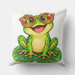 Retro Summer Frog with Sunglasses PNG Cute Tropi Cushion