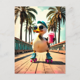 Retro Summer Funny Roller Duck Announcement Postcard