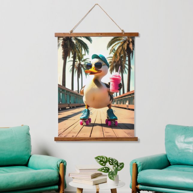 Retro Summer Funny Roller Duck Hanging Tapestry (Living Room)