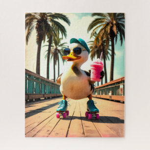 Retro Summer Funny Roller Duck  Jigsaw Puzzle