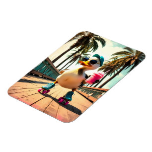 Retro Summer Funny Roller Duck  Magnet