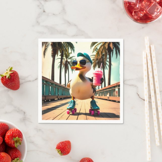 Retro Summer Funny Roller Duck  Napkin (Insitu)