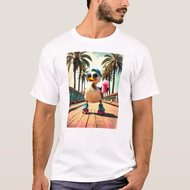 Retro Summer Funny Roller Duck  T-Shirt (Front)