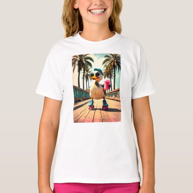 Retro Summer Funny Roller Duck  T-Shirt (Front)