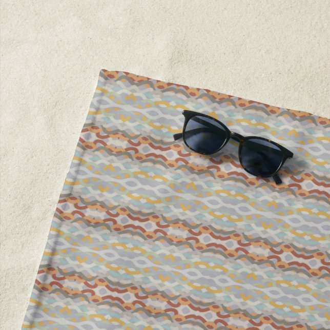 Retro Summer Geometric Colour Block Pattern Design Beach Towel (In Situ)