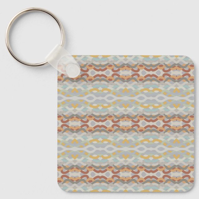 Retro Summer Geometric Colour Block Pattern Design Key Ring (Front)