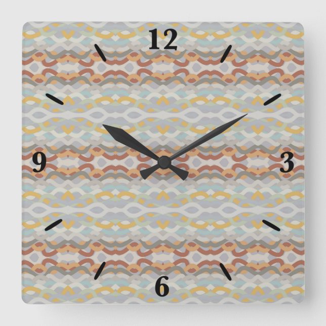 Retro Summer Geometric Colour Block Pattern Design Square Wall Clock (Front)
