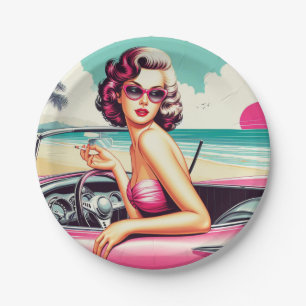 Retro Summer Girl Paper Plate