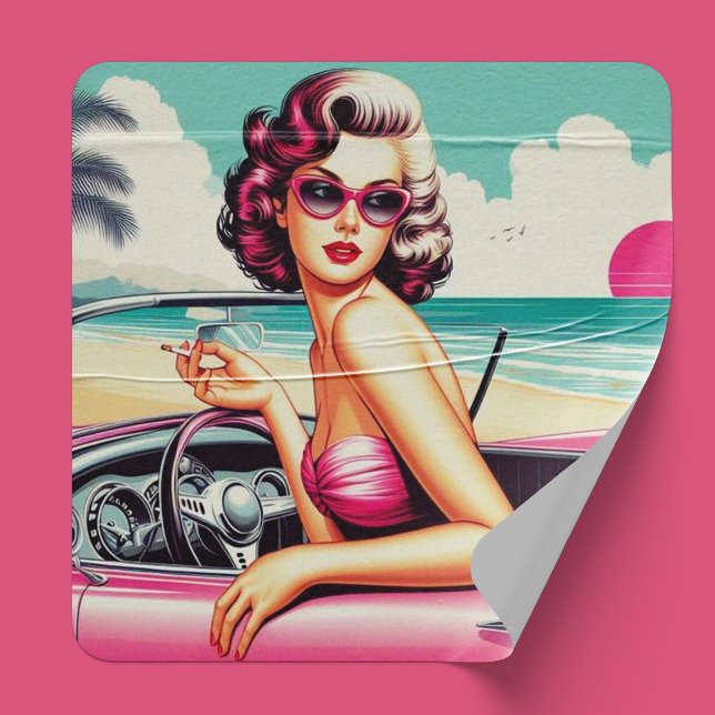 Retro Summer Girl Square Sticker (Creator Uploaded)