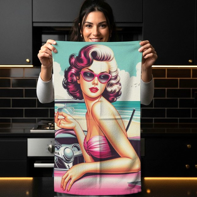 Retro Summer Girl Tea Towel (Creator Uploaded)