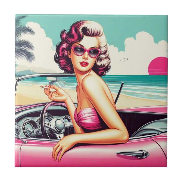 Retro Summer Girl Tile (Front)