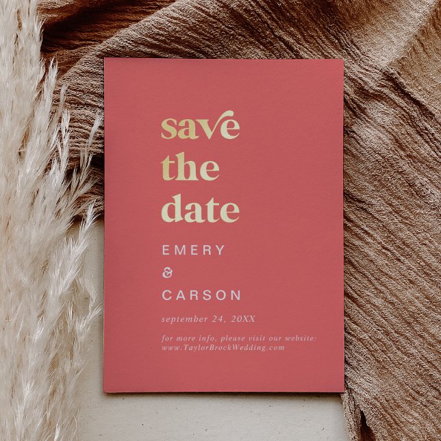 Retro Summer Gold Foil Hot Pink Save the Date (Creator Uploaded)