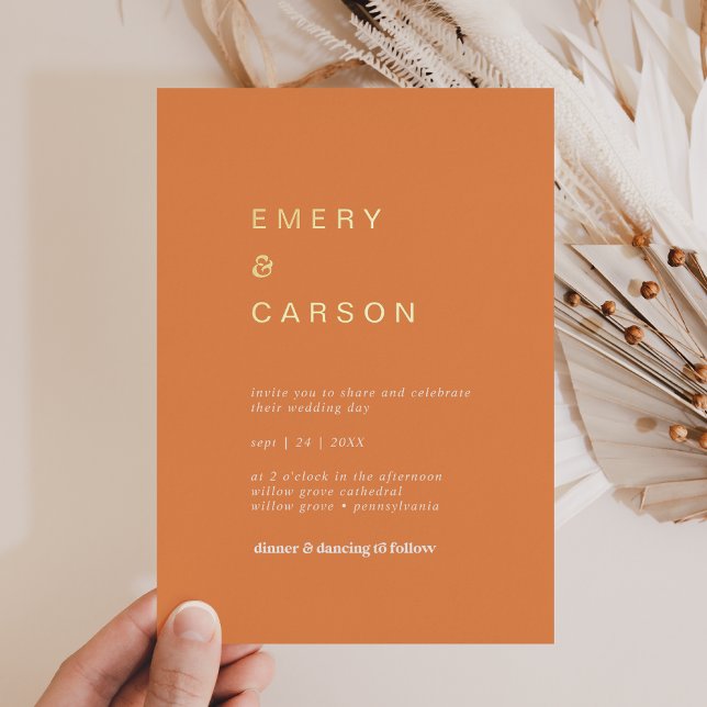 Retro Summer Gold Foil Orange Casual Wedding (Creator Uploaded)