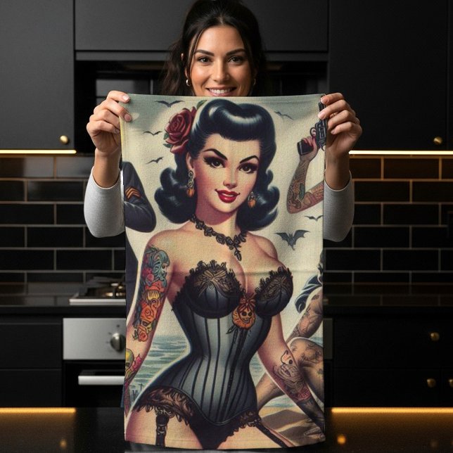 Retro Summer Gothic Pin-up Tea Towel (Creator Uploaded)