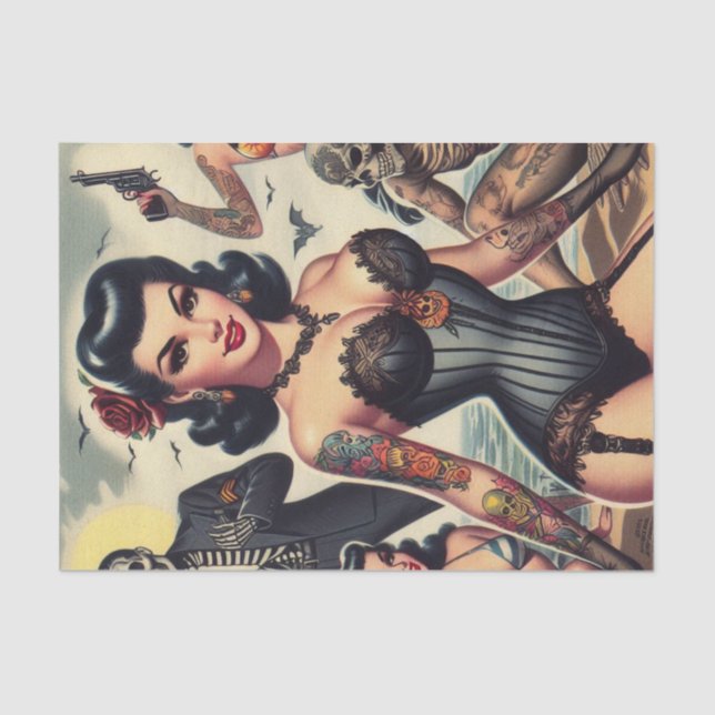 Retro Summer Gothic Pin-up Tissue Paper (Front)