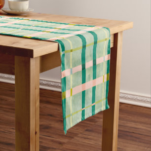 Retro Summer green & pink chequered  Short Table Runner
