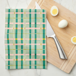Retro Summer green & pink chequered  Tea Towel