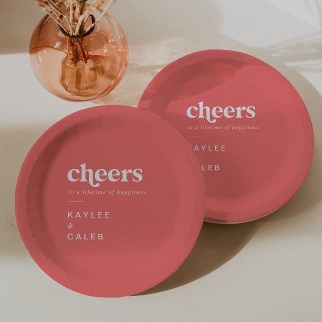Retro Summer Hot Pink Cheers Wedding Paper Plate (Retro Summer Hot Pink Cheers Wedding Paper Plates)