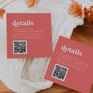 Retro Summer Hot Pink QR Code Wedding Details Enclosure Card