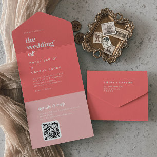 Retro Summer Hot Pink Wedding All In One Invitation